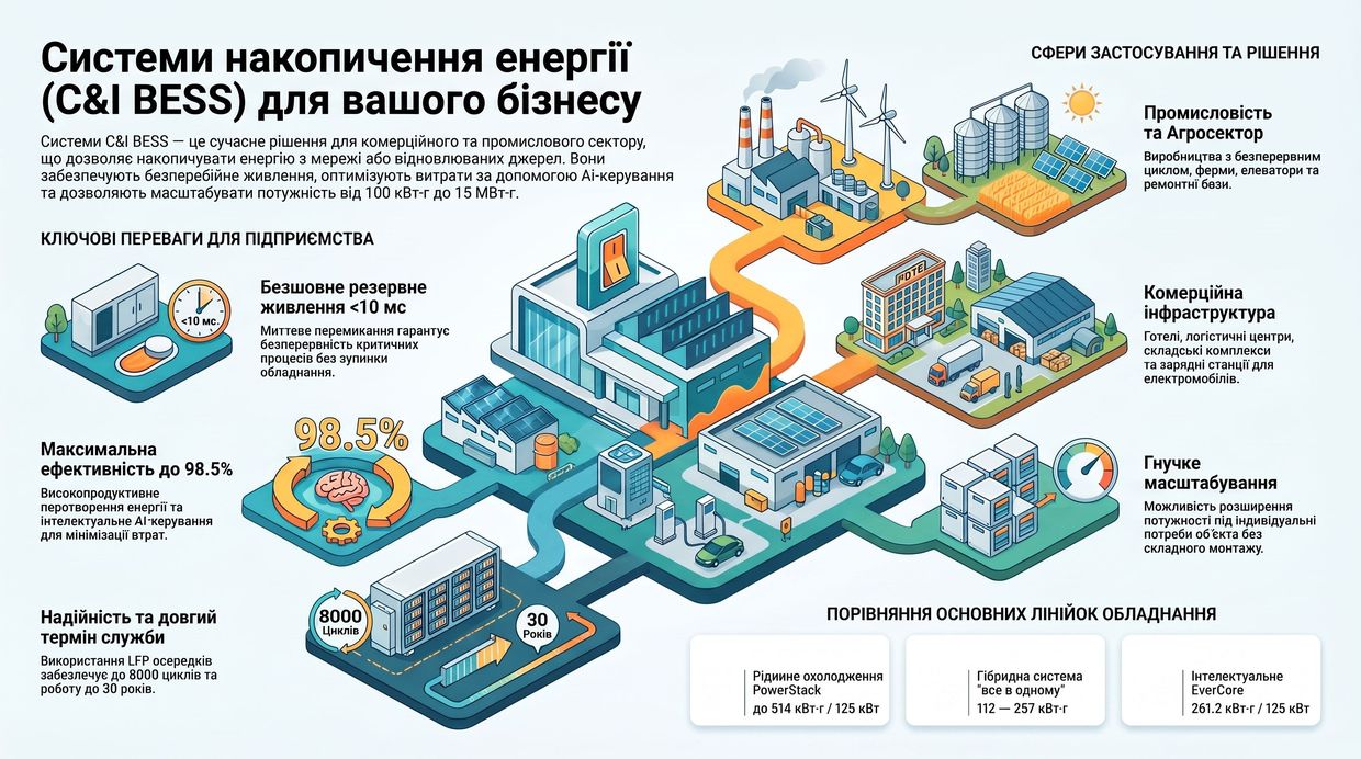 Системи накопичення і зберігання електричної енергії для комерційного та промислового використання (C&I BESS)